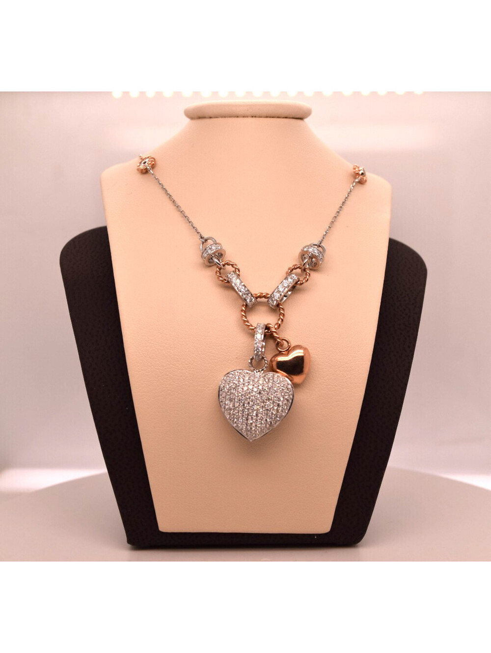 14K ROSE AND WHITE GOLD DIAMOND HEART NECKLACE